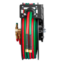 VEVOR Retractable Welding Hose Reel, 1/4-Inch x 50FT Twin Oxygen Acetylene Rubber Hose Max 300PSI - T Grade, Ceiling/Wall Mount Heavy Duty Steel Hose Reel Auto-Rewind, Ideal for Workshops Garages