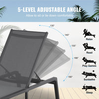 VEVOR Chaise Lounge Chair Outdoor, Aluminum Patio Lounge Chair with Adjustable 5-Position, Folding Pool Lounge Chair Recliner and Full Flat Tanning Chair for Patio, Beach, Pool, Dark Grey