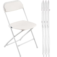 VEVOR 4 Pack Folding Chairs, Foldable Plastic Chairs with Heavy Duty Metal Frame, Portable Folding Card Table Chairs, Stackable Indoor Outdoor Seats for Home, Yard, Garden, Parties, Events, White