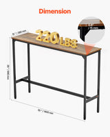 VEVOR Bar Table, Sturdy Metal Frame High Top Pub Table, Narrow Long Kitchen Dining, Cocktail Counter Bar Height Desk, Easy to Assemble, 55x15x39 in, for Living Room Party, Rustic Brown and Black