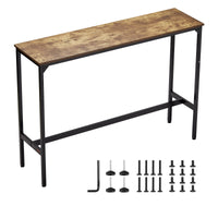 VEVOR Bar Table, Sturdy Metal Frame High Top Pub Table, Narrow Long Kitchen Dining, Cocktail Counter Bar Height Desk, Easy to Assemble, 55x15x39 in, for Living Room Party, Rustic Brown and Black