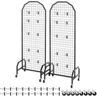 VEVOR 2 Packs Grid Wall Panels, 600 x 1640mm Wire Grid Panels Display Rack, Movable Art Display Shelf with Wheels and 20 Hooks, Black Carbon Steel Gridwall for Craft Show, Decor, Storage, Notice Board