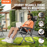 VEVOR Zero Gravity Chair, 26 inch Zero Gravity Recliner Lounge Chair for Indoor and Outdoor, Adjustable Anti Gravity Chair with Cushion, Headrest, Footrest, and Cupholder, 500 lbs, Gray