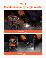 VEVOR MIG Welder, 130A Synergic Mig Welding Machine, 2-in-1 Gas MIG/Gasless Flux Core MIG Multi-Process Welder Machine, Portable Mig Welder with IGBT Inverter Technology & Digital Display Screen