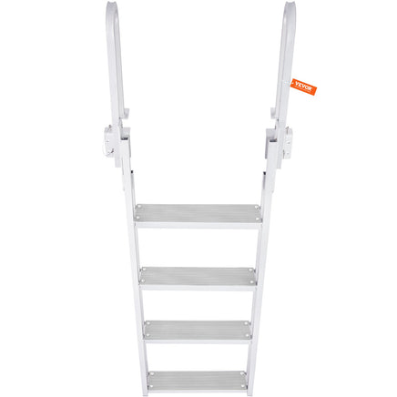 VEVOR Dock Ladder Flip Up 4 Steps, 159 kg Load Capacity, Aluminum Pontoon Boat Ladder with 4" Wide Step & Nonslip Mat,Swimm Step Ladder for Ship/Lake/Pool/Marine Boarding