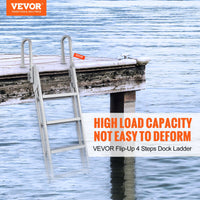 VEVOR Dock Ladder Flip Up 4 Steps, 159 kg Load Capacity, Aluminum Pontoon Boat Ladder with 4" Wide Step & Nonslip Mat,Swimm Step Ladder for Ship/Lake/Pool/Marine Boarding