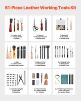 VEVOR Leather Working Tools Kit, 61 PCS Leather Craft Tools with Portable Canvas Storage Bag, Engraving Punching Sewing Stamping Sanding Tools, Ideal for Beginners DIY Enthusiasts and Professionals
