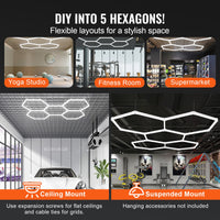 VEVOR Hexagon Garage Lights, 26400LM, 6500K 5 Grid Systems Honeycomb Hexagonal Garage LED Lights, DIY Cool White Car Detailing Garage Ceiling Lighting Bright Shop Light for Gym Basement Workshop