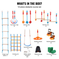 VEVOR Ninja Warrior Obstacle Course for Kids, 2 x 17m Weatherproof Slacklines, 227kg Weight Capacity Monkey Line, Outdoor Playset Equipment, Backyard Toys Training Equipment Set with 12 Obstacles
