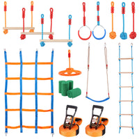 VEVOR Ninja Warrior Obstacle Course for Kids, 2 x 17m Weatherproof Slacklines, 227kg Weight Capacity Monkey Line, Outdoor Playset Equipment, Backyard Toys Training Equipment Set with 12 Obstacles