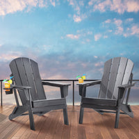VEVOR Adirondack Chair Plastic, Set of 2 All-Weather Portable Folding Fire Pit Chair, Outdoor Adirondack Patio Chair with Cup Holder, with Relaxing Arm Rest Ergonomic, for Garden, Backyard - Gray