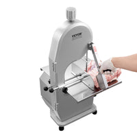 VEVOR Commercial Electric Meat Bandsaw, 1800W Stainless Steel Countertop Bone Sawing Machine, 380 x 485 mm Workbench, 180 mm Max Cutting Thickness, Frozen Meat Cutter with 5 Blades for Rib Pork Beef