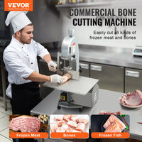 VEVOR Commercial Electric Meat Bandsaw, 1800W Stainless Steel Countertop Bone Sawing Machine, 380 x 485 mm Workbench, 180 mm Max Cutting Thickness, Frozen Meat Cutter with 5 Blades for Rib Pork Beef