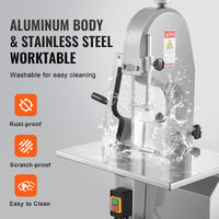 VEVOR Commercial Electric Meat Bandsaw, 1800W Stainless Steel Countertop Bone Sawing Machine, 380 x 485 mm Workbench, 180 mm Max Cutting Thickness, Frozen Meat Cutter with 5 Blades for Rib Pork Beef