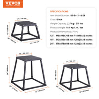VEVOR Plyometric Jump Boxes, 12/18/24 Inch Plyo Box, Platform and Jumping Agility Box, Anti-Slip Fitness Exercise Step Up Box Set for Home Gym Training, Conditioning Strength Training, Black