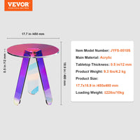 VEVOR Round Iridescent Side Table, Acrylic End Table, Clear Rainbow Acrylic Coffee Table for Drink, Food, Snack used in Living Room, Bedroom, and Study