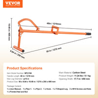VEVOR Timberjack, 46.5 in, 4 in 1 Heavy Duty Steel Log Lifter, Multifunctional Log Roller Adjustable Cant Hook, Logging Tools Log Jack, Forestry Multitool for Rolling Cutting Lifting Logs