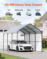 VEVOR Heavy Duty Metal Carport, 10' x 15' Outdoor Carport with Galvanized Steel Frame & Roof, Car Tent Garage Shade with Removable Sidewalls, Multi-Use Car Shelter for Pickup, Boat, Car & Tractors