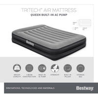 Bestway 2.03m x 1.52m x 46cm Tritech Air Mattress Queen Built-in AC pump