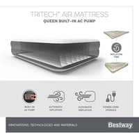 Bestway 2.03m x 1.52m x 46cm Tritech Air Mattress Queen Built-in AC pump