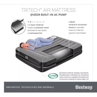 Bestway 2.03m x 1.52m x 46cm Tritech Air Mattress Queen Built-in AC pump