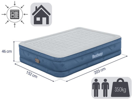Bestway 2.03m x 1.52m x 46cm Fortech Snugable Top Air Inflatable Mattress Queen Built-in AC Pump