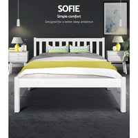 Bed Frame Double Size Wooden White SOFIE