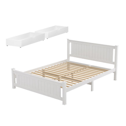 Artiss Bed Frame Double Size Wooden Platform with 2 Storage Drawers White RIO