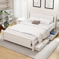 Artiss Bed Frame Double Size Wooden Platform with 2 Storage Drawers White RIO