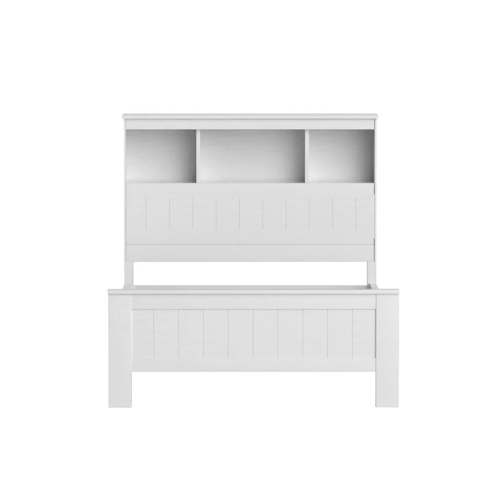 Artiss Bed Frame King Single Size Wooden with 3 Shelves Bed Head White ...