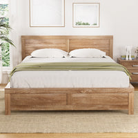 Artiss Bed Frame Double Size Wooden Acacia Wood OATMEAL