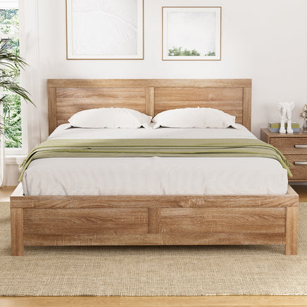 Artiss Bed Frame Double Size Wooden Acacia Wood OATMEAL