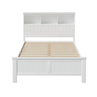 Artiss Bed Frame Double Size Wooden with 3 Shelves Bed Head White
