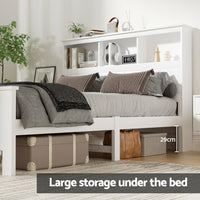 Artiss Bed Frame Double Size Wooden with 3 Shelves Bed Head White