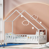 Bed Frame Wooden Kids House Single Frame White PAVO