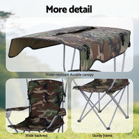 Weisshorn Camping Chair With Canopy Folding Outdoor Portable Seat Lightweight Beach Picnic Fishing Capacity 120KG Army Green