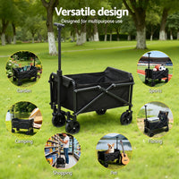 Gardeon Garden Cart Folding Trolley Camping Wagon Barrow Outdoor Beach Black