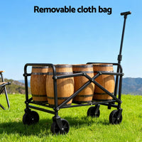 Gardeon Garden Cart Folding Trolley Camping Wagon Barrow Outdoor Beach Black