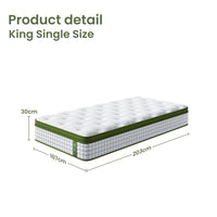 BedStory King Single Mattress 30cm Medium Firm Hybrid Mattress for Pressure Relief Motion Isolation