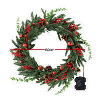 Jingle Jollys Christmas Wreath 60CM LED Garland Berries Pine Cones Party Decor