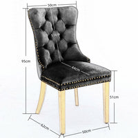 AADEN 2x Velvet Dining Chairs with Golden Metal Legs-Black Kings Warehouse