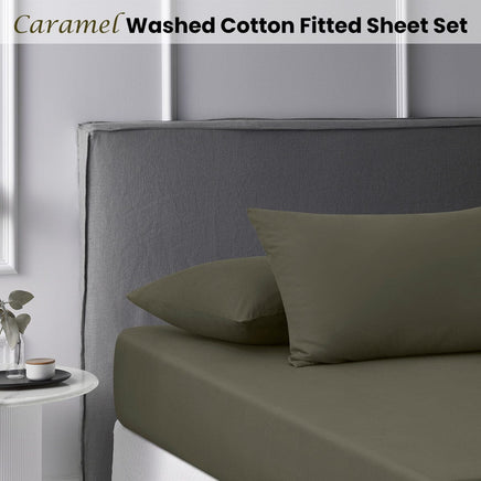 Accessorize Caramel Washed Cotton Fitted Sheet Set Single Home & Garden Kings Warehouse