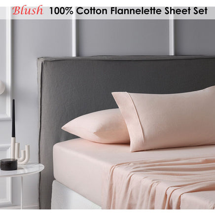 Accessorize Cotton Flannelette Sheet Set Blush King Home & Garden Kings Warehouse