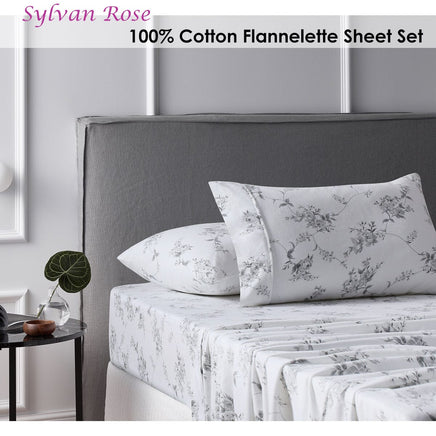 Accessorize Cotton Flannelette Sheet Set Sylvan Rose Single Home & Garden Kings Warehouse