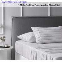 Accessorize Cotton Flannelette Sheet Set Weathered Stripe - Single Home & Garden Kings Warehouse