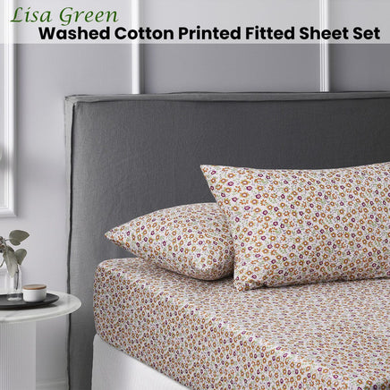 Accessorize Lisa Green Washed Cotton Printed Fitted Sheet Set King Home & Garden Kings Warehouse