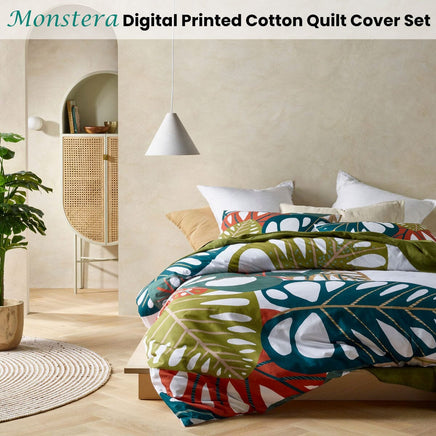 Accessorize Monstera Digital Printed Cotton Quilt Cover Set King Home & Garden Kings Warehouse