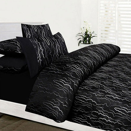 Accessorize Naples Black Jacquard Quilt Cover Set Double Home & Garden Kings Warehouse