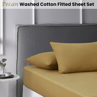 Accessorize Pecan Washed Cotton Fitted Sheet Set Queen Home & Garden Kings Warehouse