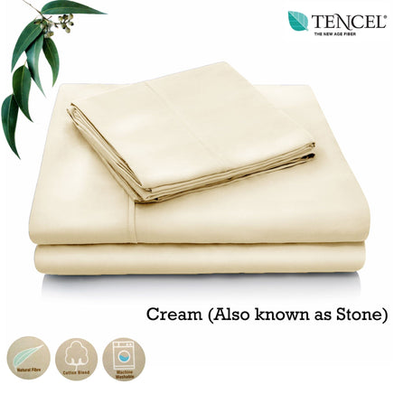 Accessorize Tencel Cotton Blend Sheet Set Cream (Also Known as Stone) Single Home & Garden Kings Warehouse